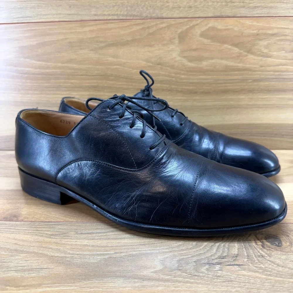 Magnanni Plain Toe Mens 11 Wide Black Leather Formal Business Dress Oxfords